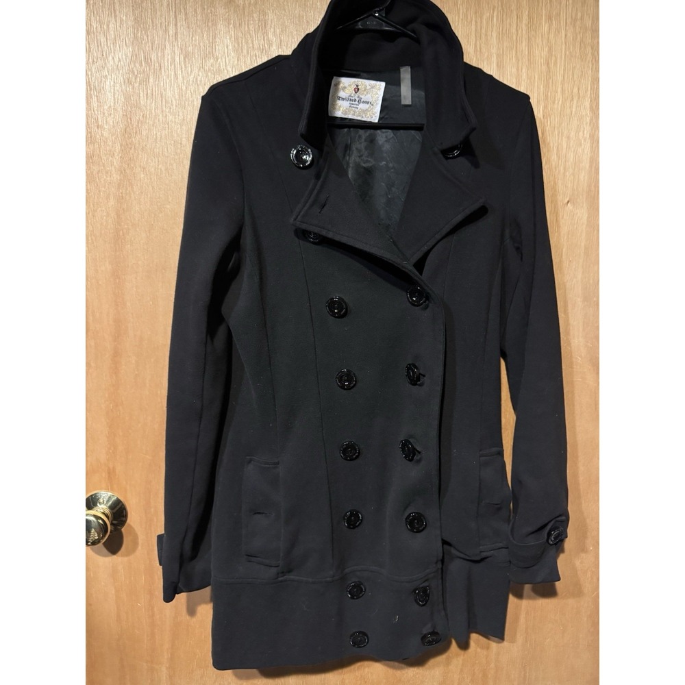 Twisted Heart Women's Black Double Breasted Peacoat Military Button Coat Medium